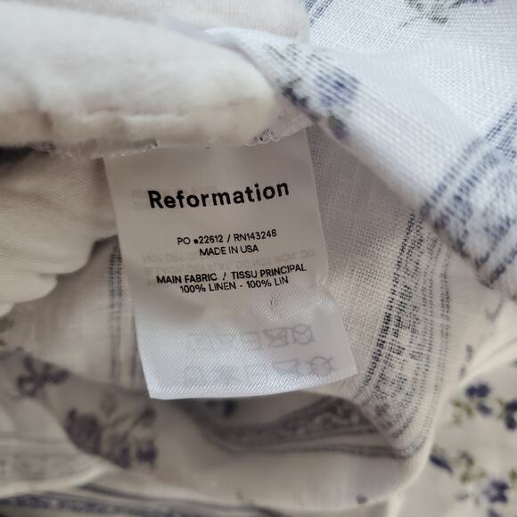 Reformation Maegan Linen Floral Midi Sundress Smocked Blue White Plus Size 18 - Picture 10 of 11